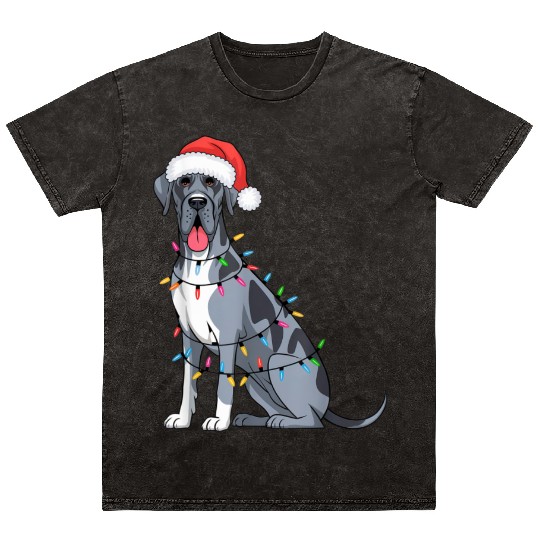 Great Dane Christmas Lights Xmas Dogs Gifts Mineral Wash T Shirts