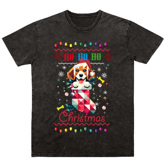 Beagle in Christmas stocking in Ugly Christmas Mineral Wash T Shirts
