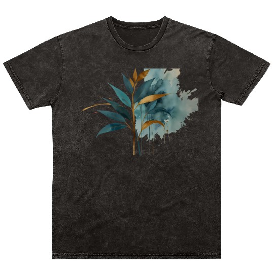 Elegant Botanical Watercolor Leaves Mineral Wash T Shirts