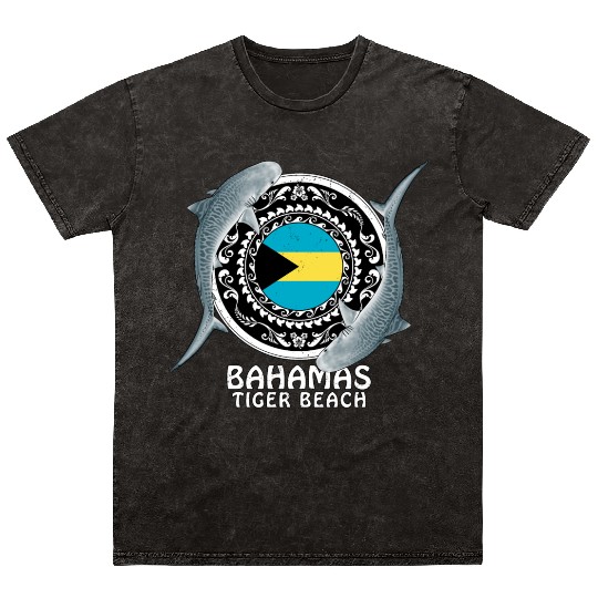 Tiger Beach Bahamas Flag Tiger Shark Bull Shark Mineral Wash T Shirts
