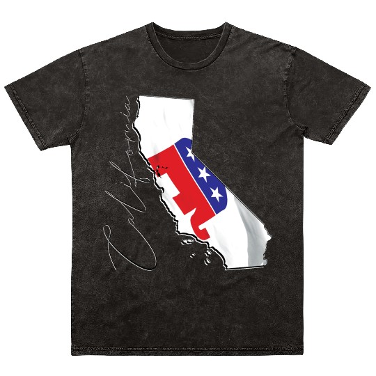 Republican Flag in California State Map CA Mineral Wash T Shirts