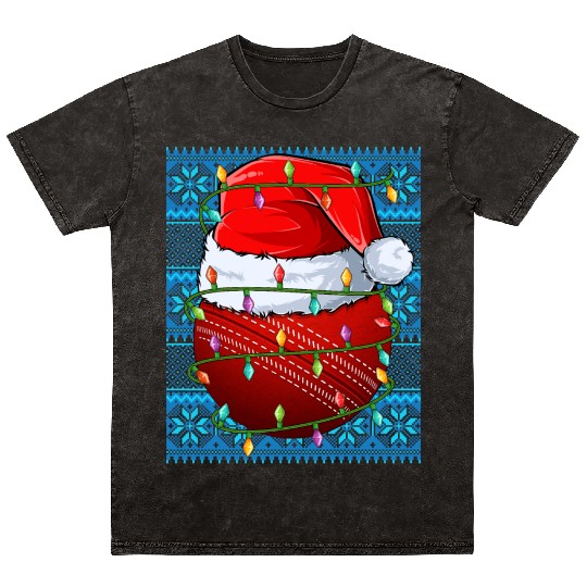 Cricket Ball Christmas Lights Mineral Wash T Shirts