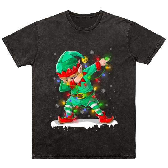 Dabbing Elf Christmas Tree Lights Xmas Family Mineral Wash T Shirts