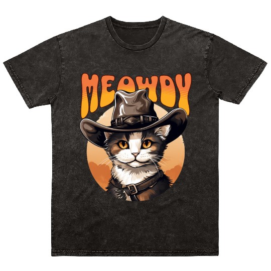 Meowdy Cowboy Cat Funny Howdy Meowdy Cowboy Cat Mineral Wash T Shirts