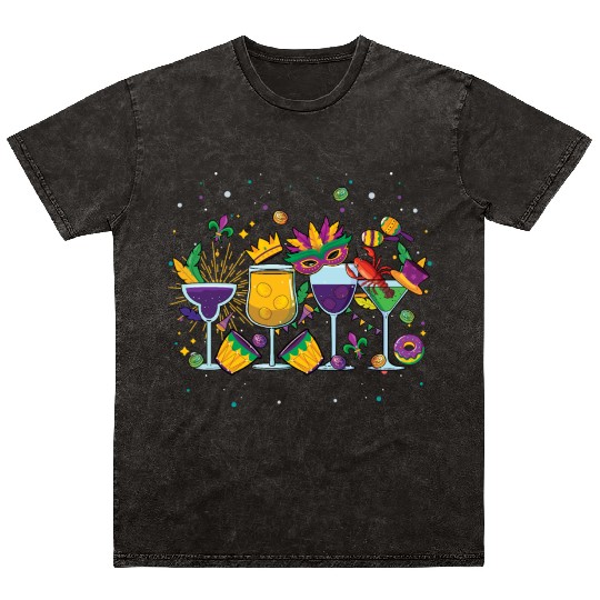 Mardi Gras Drinks Festival Parade Mardi Gras Mineral Wash T Shirts