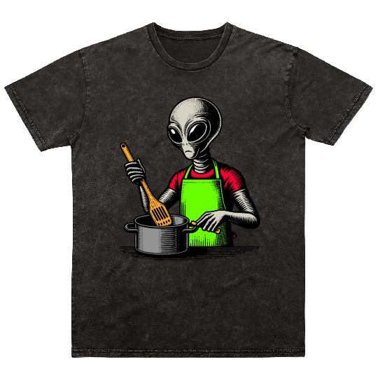 Grey Alien Cook Mineral Wash T Shirts