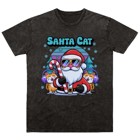 Retro Santa Cartoon - Cool Cats & Candy Cane Vibes Mineral Wash T Shirts
