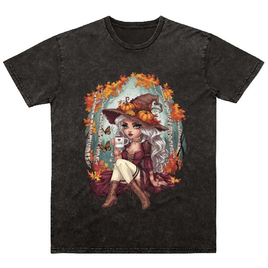 Autumn Woman Nature Leaves Season Mineral Wash T Shirts
