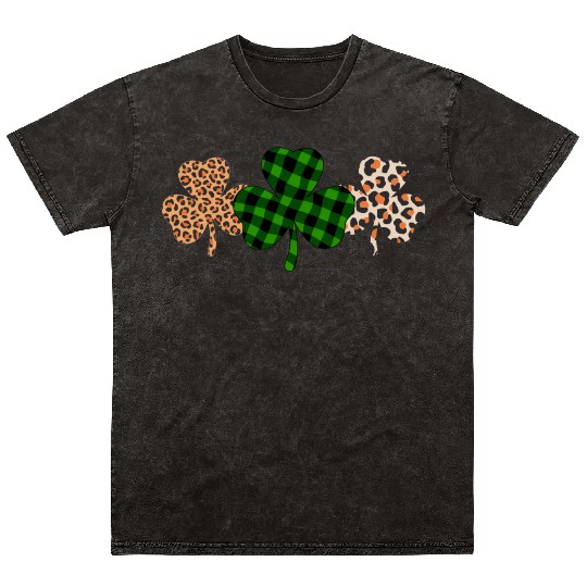 St Patricks Day Lucky Irish Green Plaid Shamrock Mineral Wash T Shirts