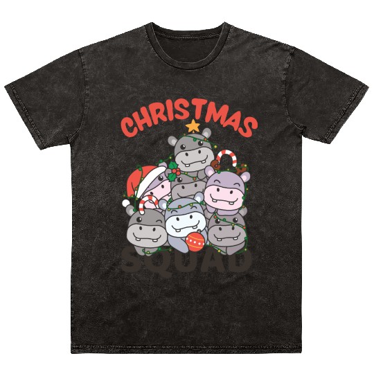 Hippo Christmas Tree Christmas Squad Hippos Mineral Wash T Shirts