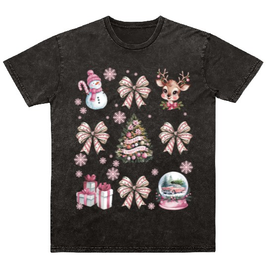 Christmas Coquette Bow, Cute Christmas Snowman Mineral Wash T Shirts