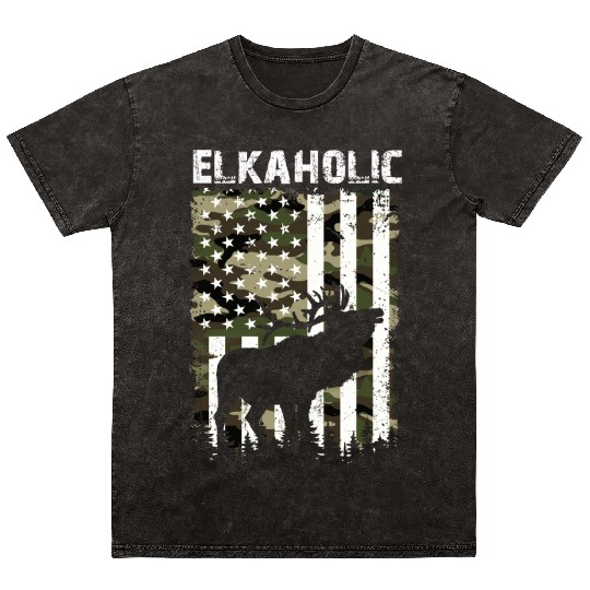 Elk Hunting Elkaholic Hunters Mineral Wash T Shirts