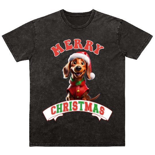 Merry Christmas Dachshund cute Santa Dog Mineral Wash T Shirts