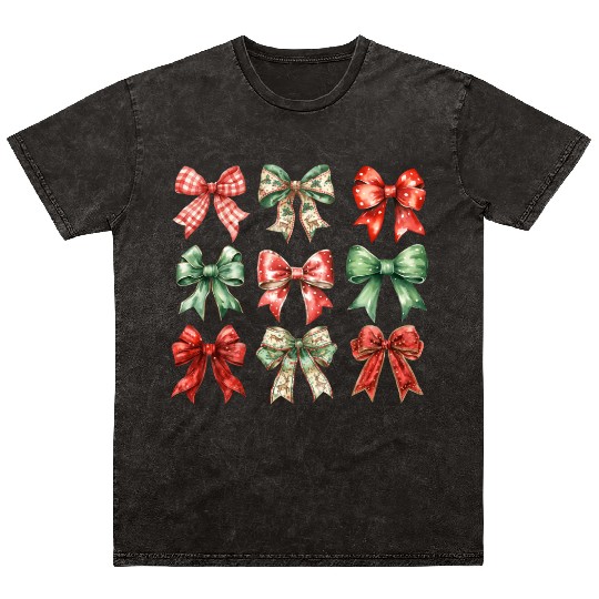 Christmas Coquette Bow, Cute Christmas Mineral Wash T Shirts