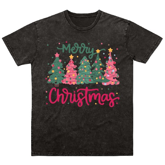 Merry Christmas, Christmas Tree Mineral Wash T Shirts