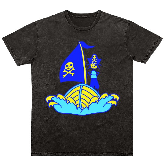 Pirate Ship Child Captain Bad Buccaneer Boy Waves Mineral Wash T Shirts