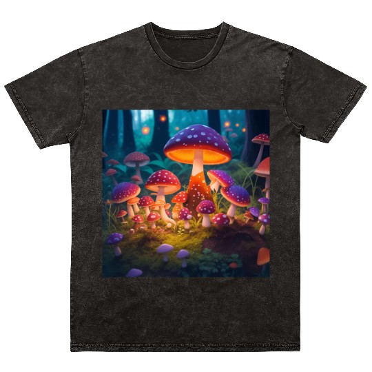mushrooms in grass Mineral Wash T Shirts