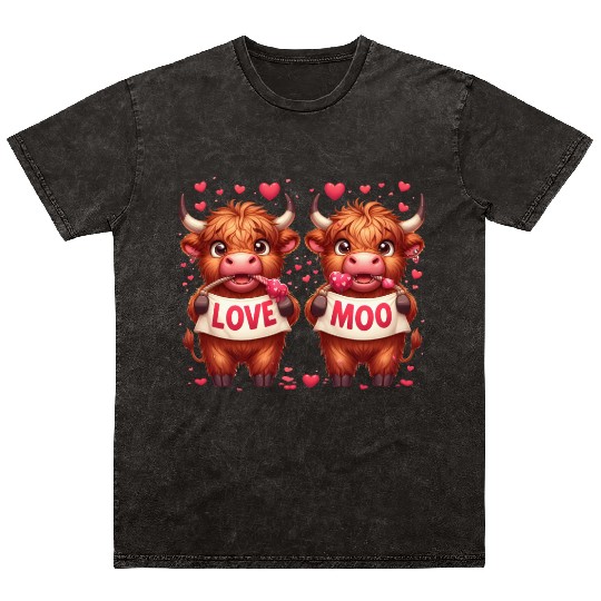 Cute cartoon valentines highland cow Mineral Wash T Shirts