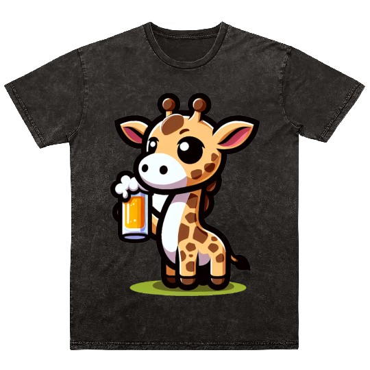 Cute Giraffe Drinking Beer Mineral Wash T Shirts