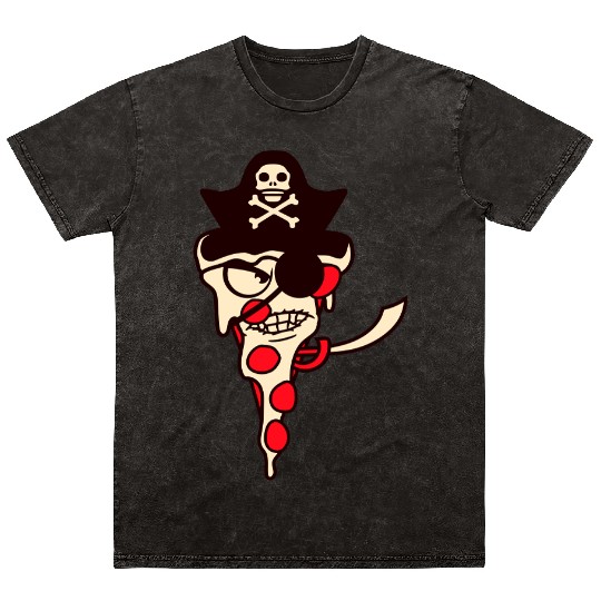 Evil Fast Food Pizza Pirate Captain Cool Eye Patch Mineral Wash T Shirts