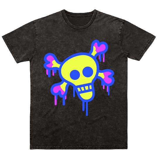 Pirate Skull and Bones Skeleton Graffiti Drops Fun Mineral Wash T Shirts