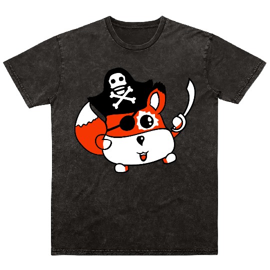 Little Cute Captain Fox Pirate Animal Eye Patch Mineral Wash T Shirts