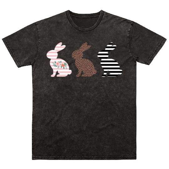 Happy Easter Cute Easter Leopard Bunny Rabbit Mineral Wash T Shirts