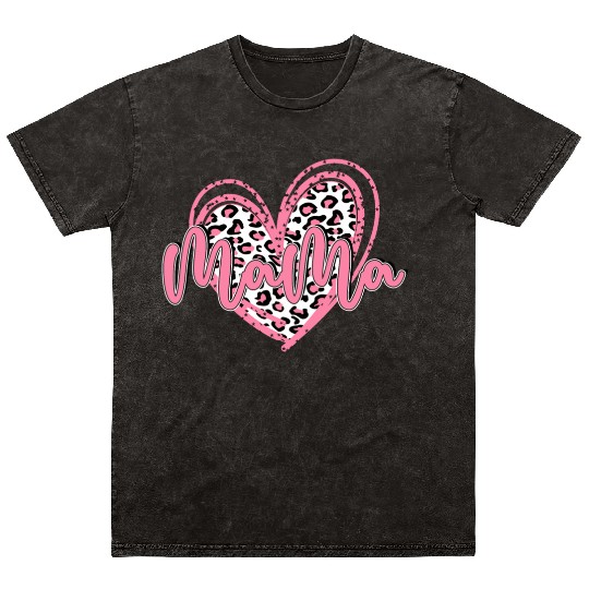 Heart Mama Valentines Pink Leopard Mineral Wash T Shirts
