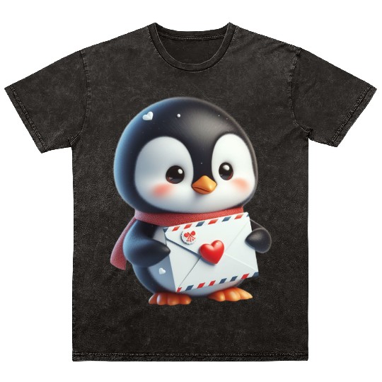 Penguin Valentine Mail with Heart Mineral Wash T Shirts