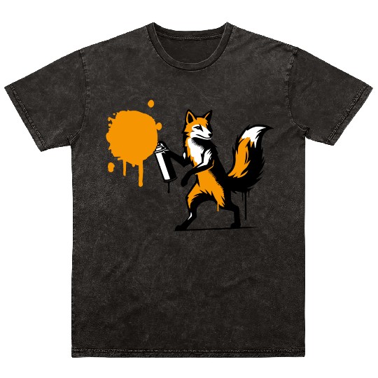 Graffiti Fox in Creative Stencil Style Mineral Wash T Shirts