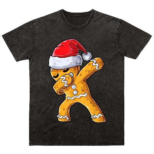 Dabbing Gingerbread Santa Christmas Xmas Cookie Mineral Wash T Shirts