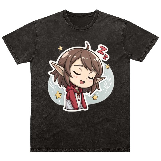 Adorable Sleepy Elf Art Print for Cozy Comfort Mineral Wash T Shirts