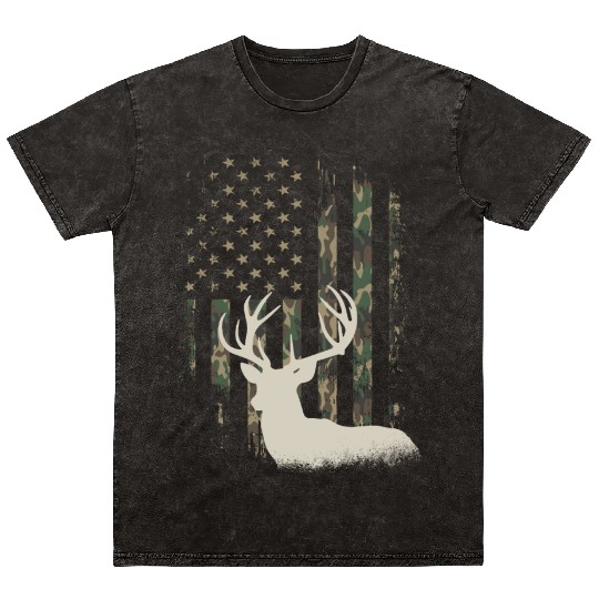 Whitetail Buck Deer Hunting American Camouflage Mineral Wash T Shirts