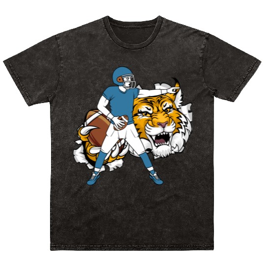Dynamic Football Player and Tiger Illustration Mineral Wash T Shirts