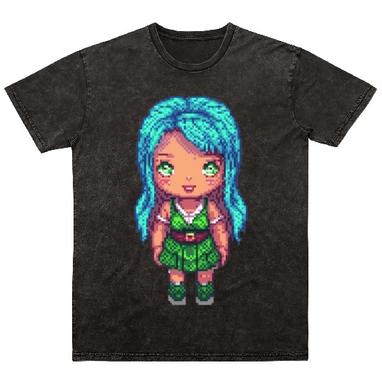 Mystic Emerald Sprite - Pixel Art Design Mineral Wash T Shirts