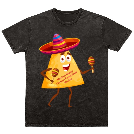 Mexican Happy Cartoon Funny Food Nachos Character Mineral Wash T Shirts