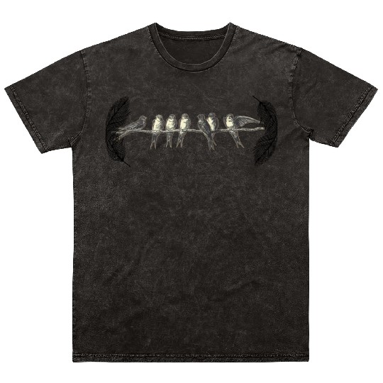 Bird Mineral Wash T Shirts.Watercolor Bird Branches.Cute Bird LOVE