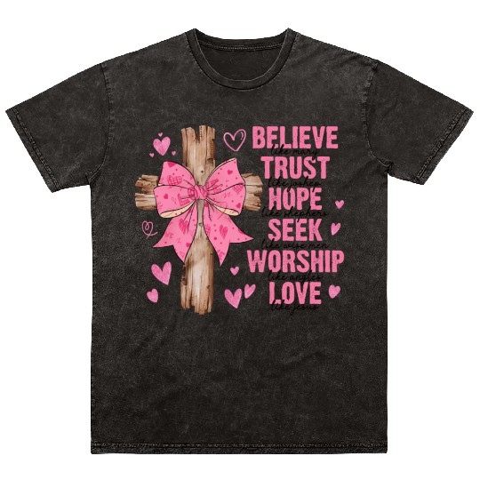 Coquette Bow Jesus Valentine Believe Like Mary Mineral Wash T Shirts