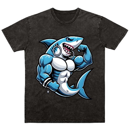 Muscular Shark women - Cool Cartoon Design Mineral Wash T Shirts