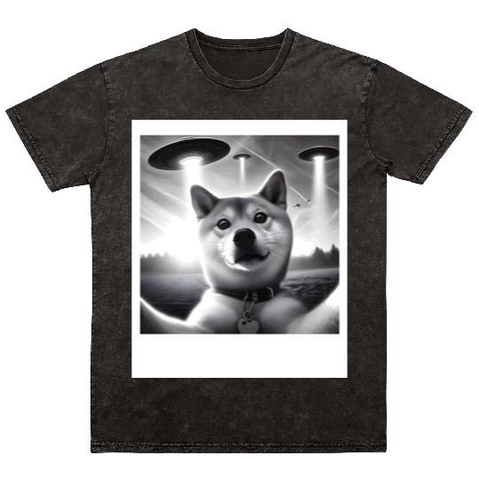 Shiba Inu Dog Dad Mom Funny Graphic Selfie UFOs We Mineral Wash T Shirts
