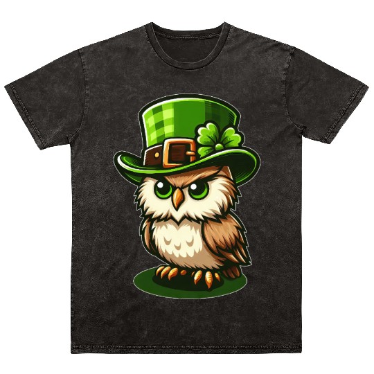 Cute St. Patrick's Day Owl with Top Hat Mineral Wash T Shirts
