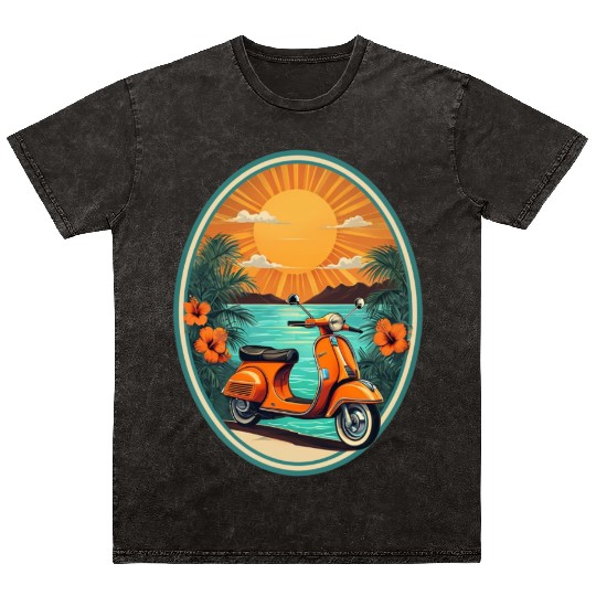Beach Sunset Orange Scooter by Tropical Mineral Wash T Shirts