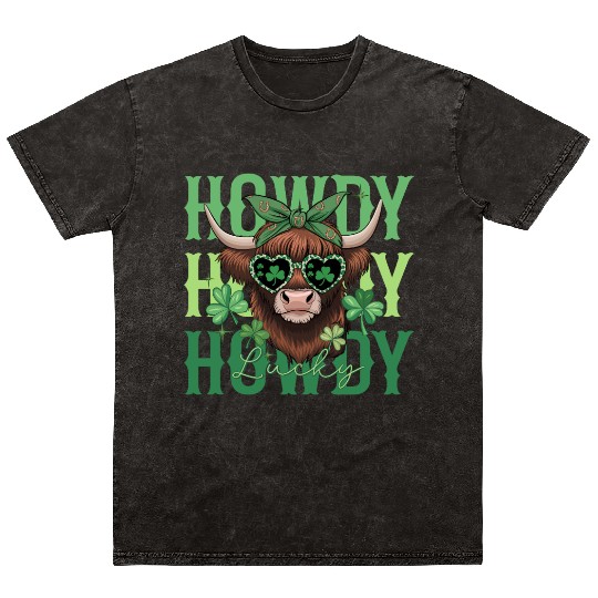 Howdy Howdy Lucky Highland Cow St Patricks Day Mineral Wash T Shirts