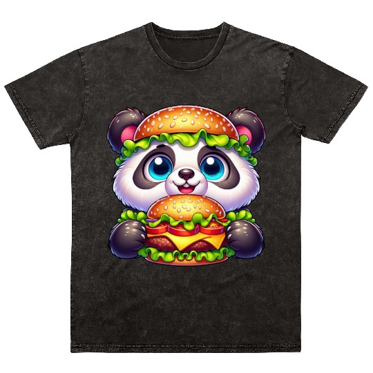 Quirky Panda Burger Funny Fast Food Design Mineral Wash T Shirts
