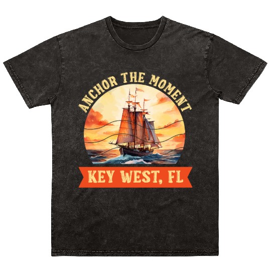 Florida Keys ANCHOR THE MOMENT KEY-WEST FL Mineral Wash T Shirts