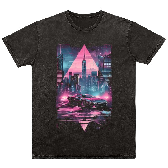 Retro Vaporwave Car City Synthwave 80s 90s Mineral Wash T Shirts
