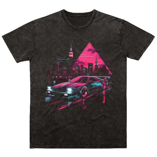 Synthwave Retro Car City Vaporwave 80s 90s Mineral Wash T Shirts