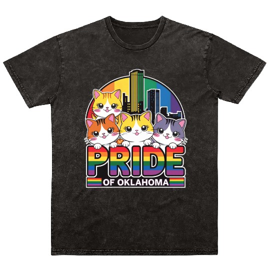 Pride of Oklahoma City USA Rainbow Flag Mineral Wash T Shirts