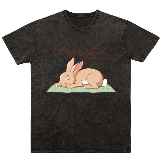 Peaceful Spring - Retro Bunny Illustration Mineral Wash T Shirts