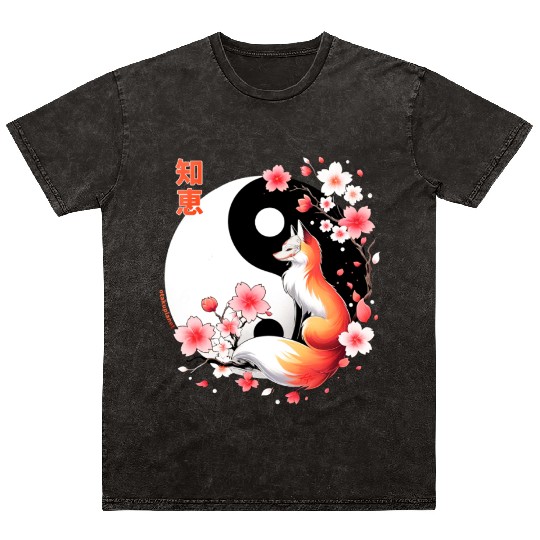 fox kitsune with cherry blossom in retro aesthetic Mineral Wash T Shirts